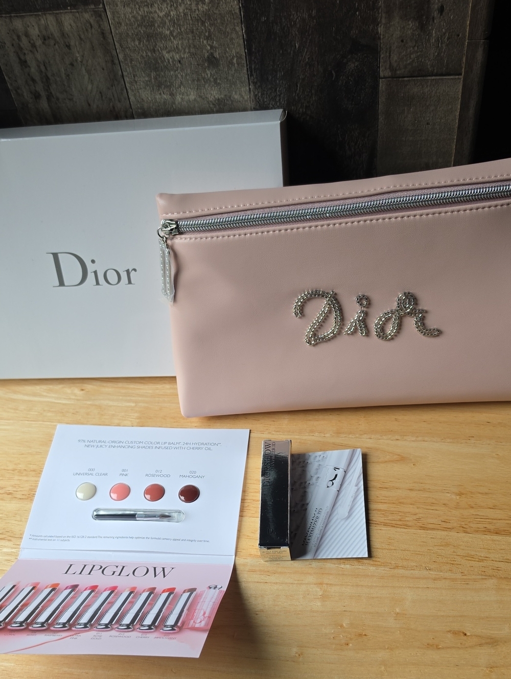 Dior Blush Pink Cosmetic Pouch with Crystal Script Logo